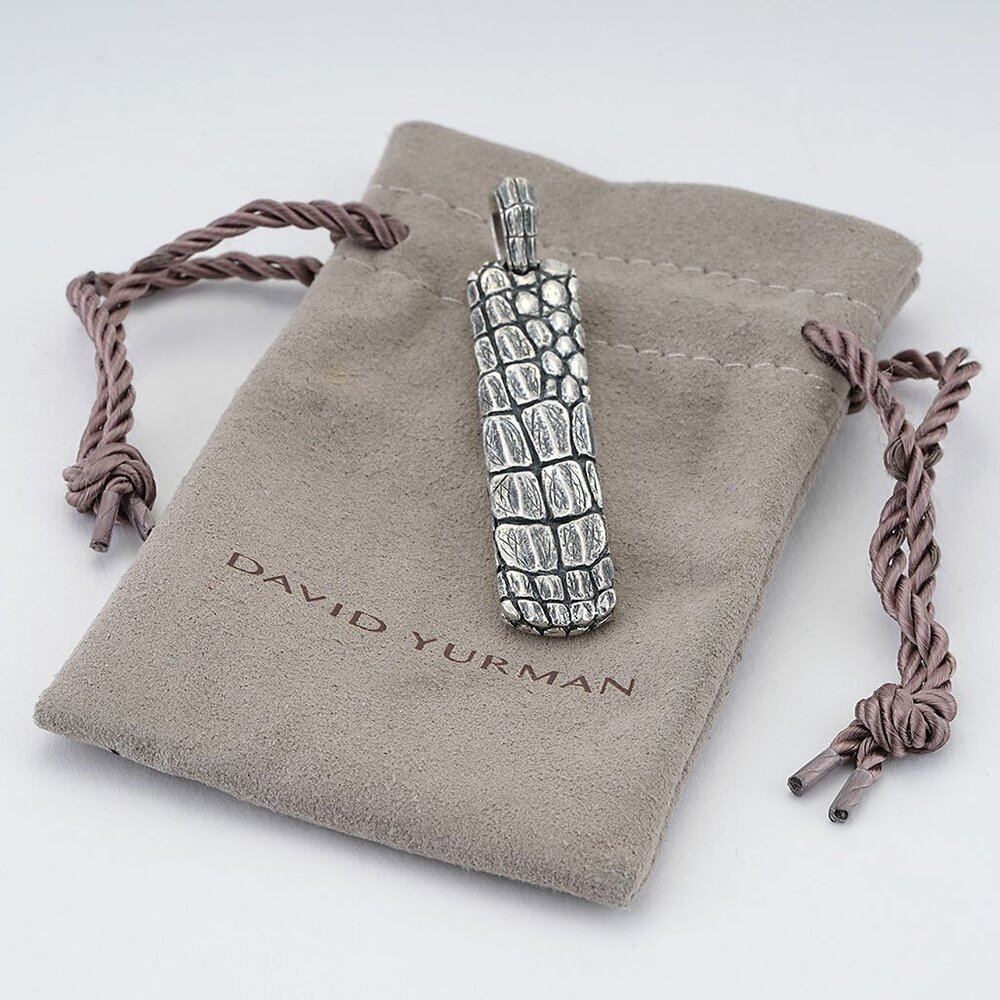 David Yurman 925 Sterling Silver Mens Naturals Gator Ingot Tag Pendant